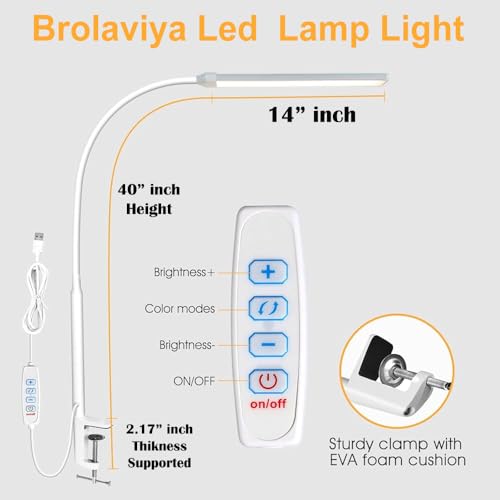 BROLAVIYA Overhead Flexible LED Desk Lamp with Clamp, 3 Modes, 10 Brightness, Eye-Caring, Long Flexible Gooseneck for Home, Office, Desktop,Bedroom, Reading, Study lamp, White - Image 4