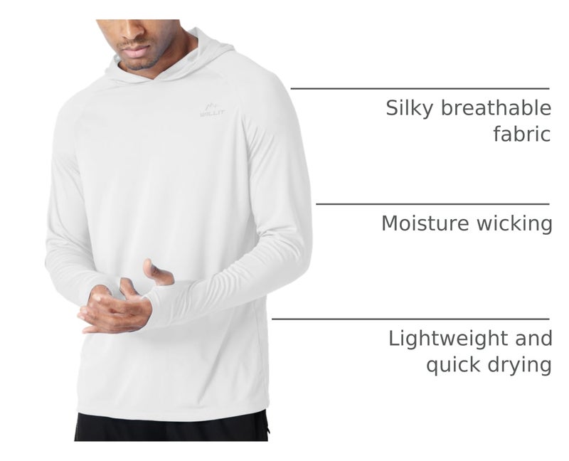Willit Men's Sun Shirts UPF 50+ Rash Guard Long Sleeve Sun Protection Hoodie SPF UV Fishing Lightweight Athletic Running White L - Image 4