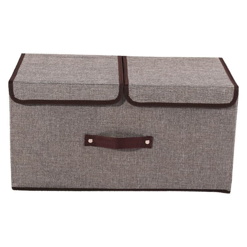 Quail QUAIL NonWoven Rectangular Foldable Jute Printed Storage Box with Double Lid Handle Collapsible Storage Bin for Organizing Toys Clothes and Books Brown Pack of 1  - Image 1