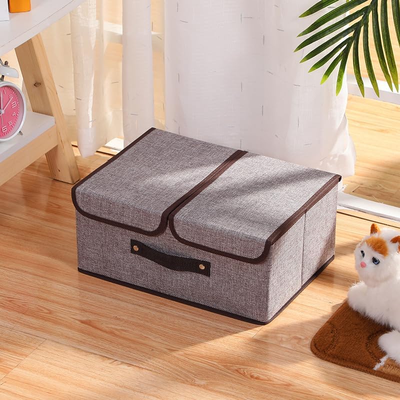 Quail QUAIL NonWoven Rectangular Foldable Jute Printed Storage Box with Double Lid Handle Collapsible Storage Bin for Organizing Toys Clothes and Books Brown Pack of 1  - Image 3