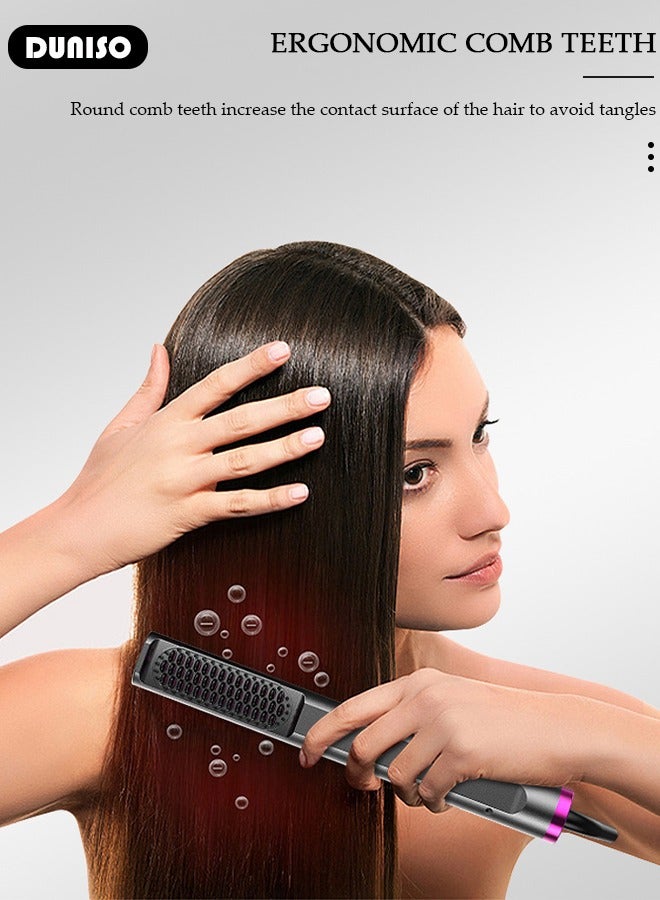 DUNISO 3 في 1 مكواة شعر أيون، مشط مملس شعر مع شاشة LCD لعرض درجة الحرارة لتنعيم وتجعيد الشعر، فرشاة مملس شعر مع 5 إعدادات للحرارة ومضادة للحروق لجميع أنواع الشعر - Image 5