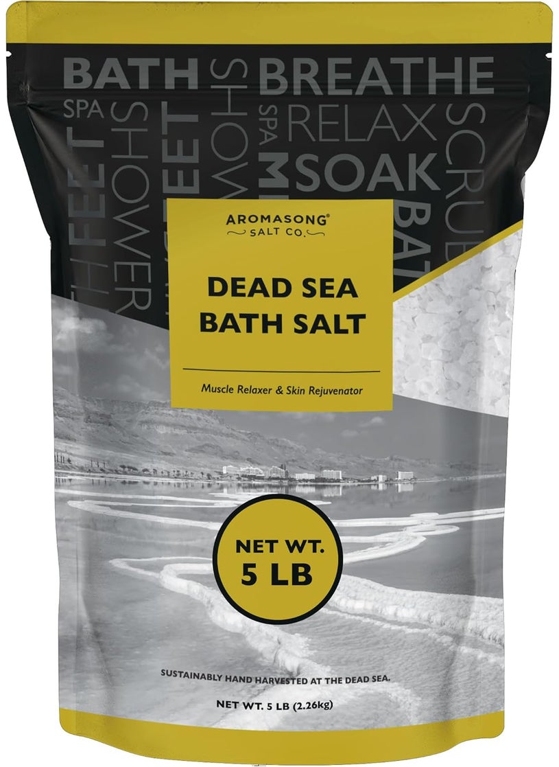 Aromasong - Dead Sea Salt  Mineral Spa Bath Salts  5 LB Fine Grain Large Bulk Resealable Pack Packaging May Vary  100 Pure  Natural  Used for Body wash Scrub  Soak for Women  Men for Skin Issues - Image 1
