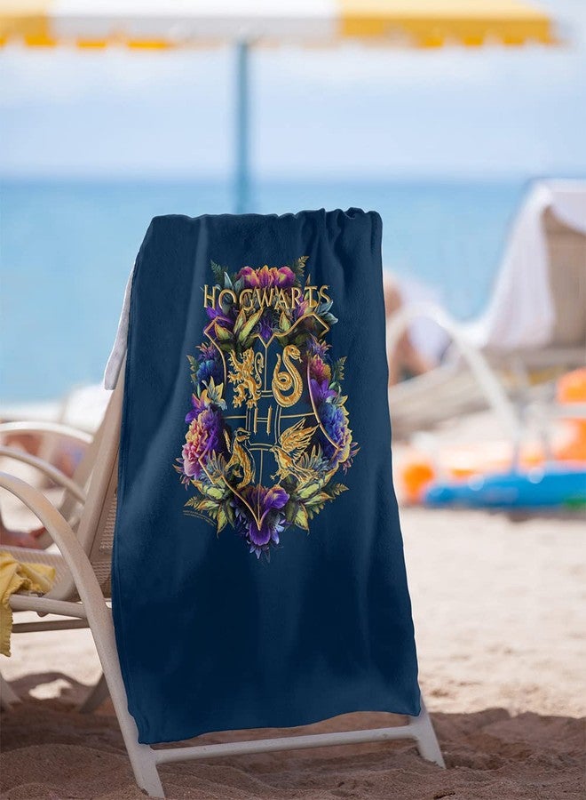 LOGOVISION Harry Potter Hogwarts Multi-Colored Floral Crest Officially Licensed Beach Towel 30" X 60" - Image 2
