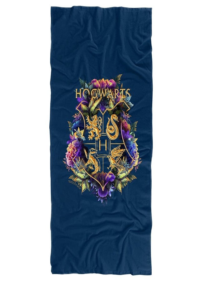 LOGOVISION Harry Potter Hogwarts Multi-Colored Floral Crest Officially Licensed Beach Towel 30" X 60" - Image 1