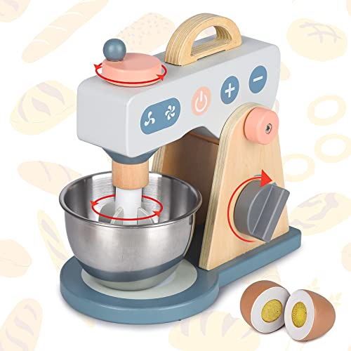 medoga Play Kitchen Accessories Wooden Mixer Set Pretend Play Food Sets for Kids Role Play Toys for Girls and Boys Mixer Set - Image 5