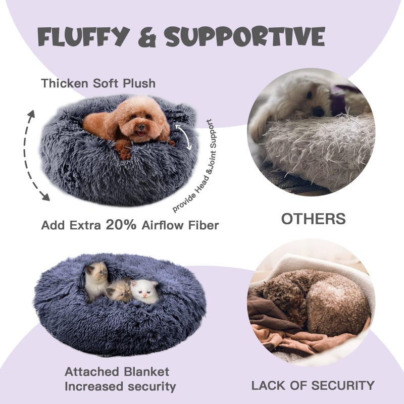 Himax Dog Beds for Small Dogs, Donut Dogs Beds with Blanket Attached, Calming Dog Bed Washable (20"/26"/35") Grey - Image 4