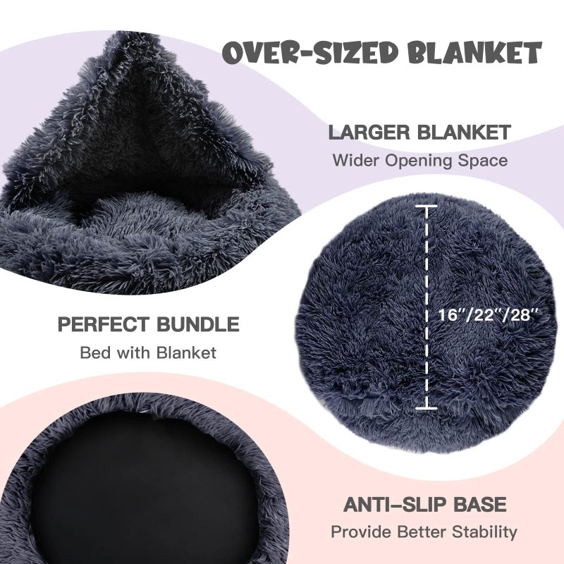 Himax Dog Beds for Small Dogs, Donut Dogs Beds with Blanket Attached, Calming Dog Bed Washable (20"/26"/35") Grey - Image 5