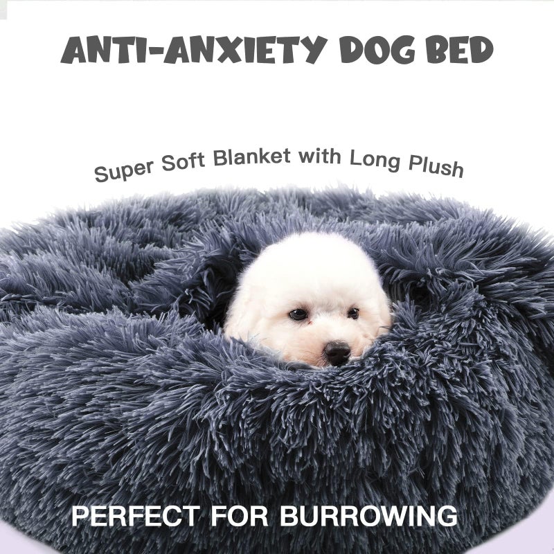 Himax Dog Beds for Small Dogs, Donut Dogs Beds with Blanket Attached, Calming Dog Bed Washable (20"/26"/35") Grey - Image 3