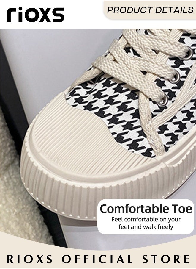 RIOXS - Women's Classic Canvas Shoes, Low Top Lace Up Shoes, Fashionable Casual Flat Shoes, High-quality Breathable Trainers with Non-slip Rubber Sole, Suitable for Work, Sports, Shopping, Hiking, Running and Other Occasions - Image 1