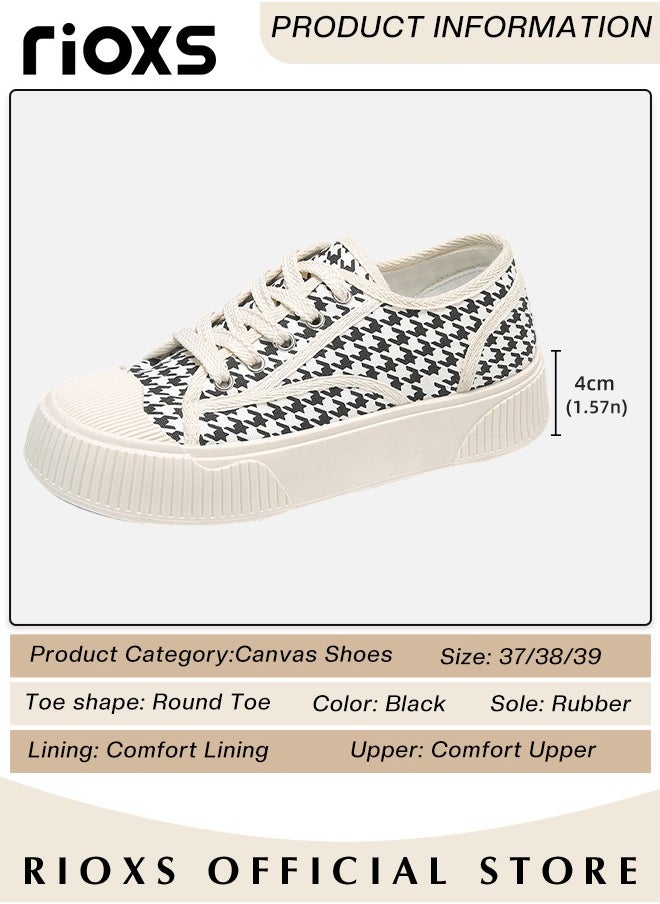 RIOXS - Women's Classic Canvas Shoes, Low Top Lace Up Shoes, Fashionable Casual Flat Shoes, High-quality Breathable Trainers with Non-slip Rubber Sole, Suitable for Work, Sports, Shopping, Hiking, Running and Other Occasions - Image 1