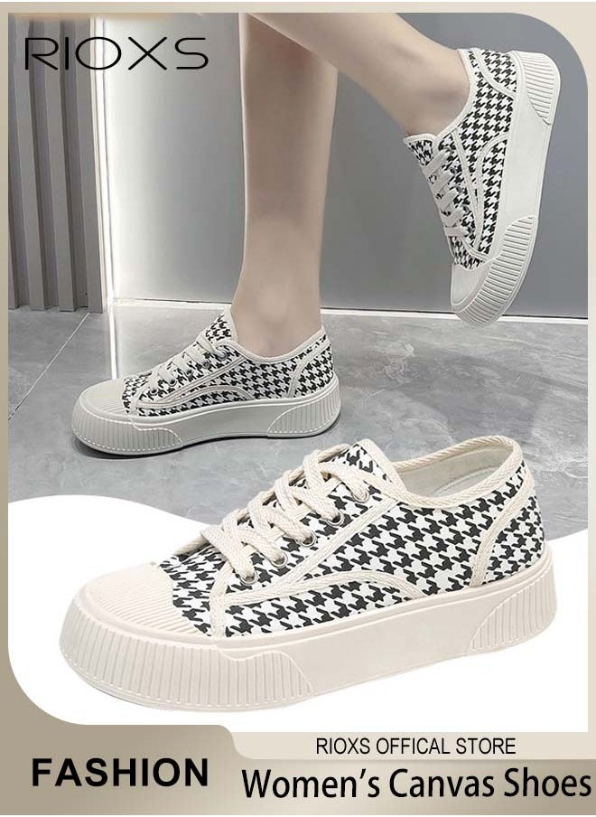 RIOXS - Women's Classic Canvas Shoes, Low Top Lace Up Shoes, Fashionable Casual Flat Shoes, High-quality Breathable Trainers with Non-slip Rubber Sole, Suitable for Work, Sports, Shopping, Hiking, Running and Other Occasions - Image 1