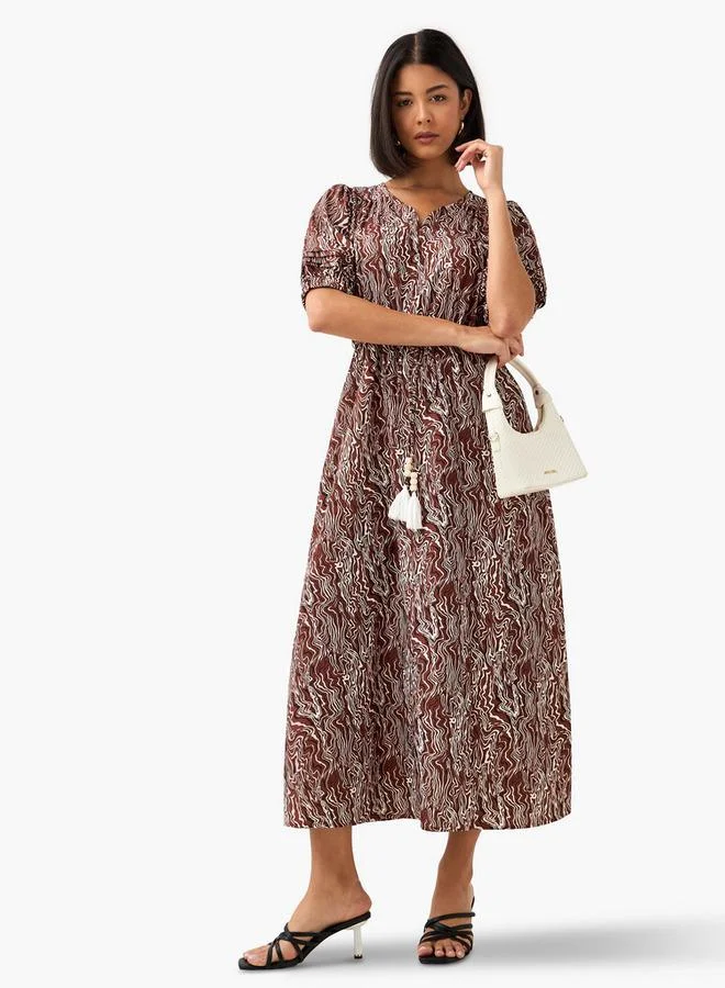 Splash FAV Geometric Off Shoulder Print Women Dress with Tie-Ups