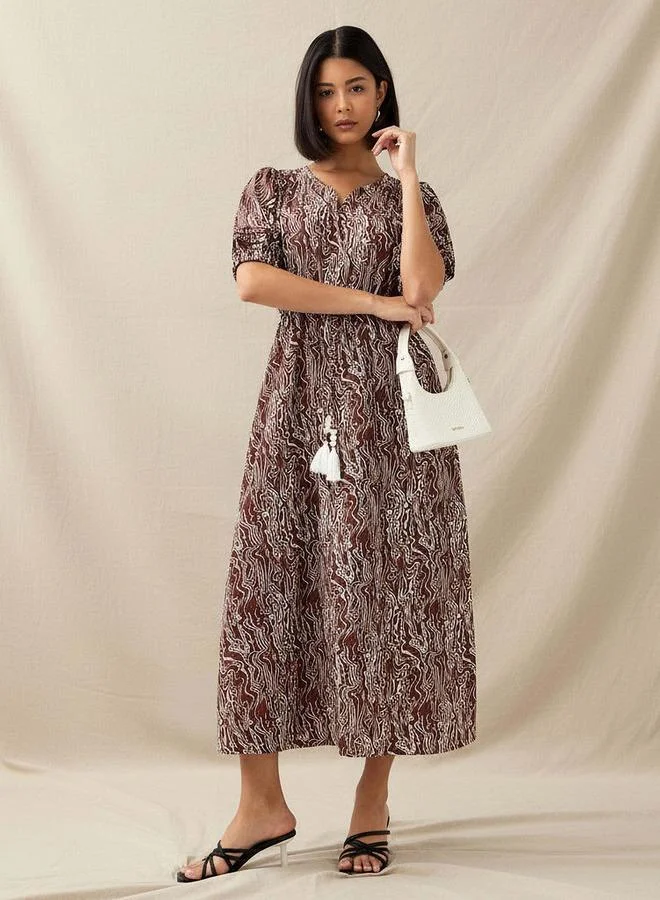 Splash FAV Geometric Off Shoulder Print Women Dress with Tie-Ups