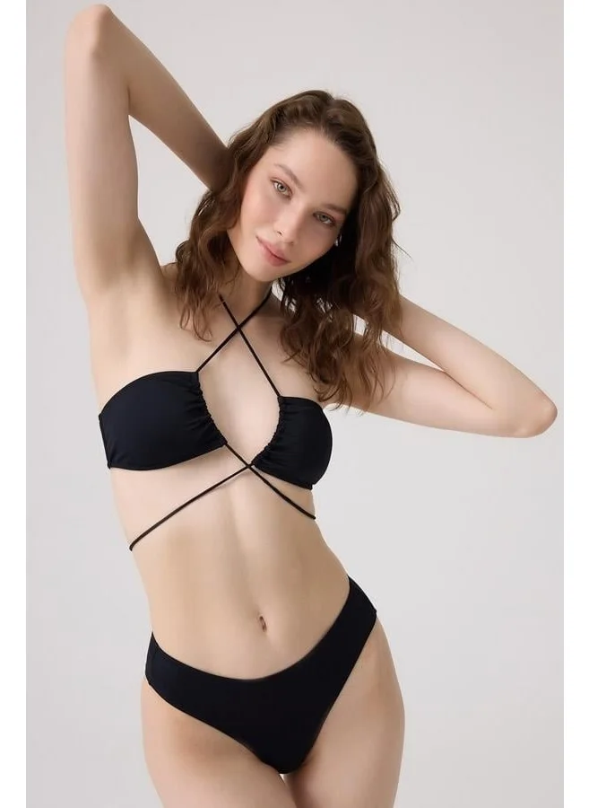 كوتن هيل Black Strapless Tied Bikini Top