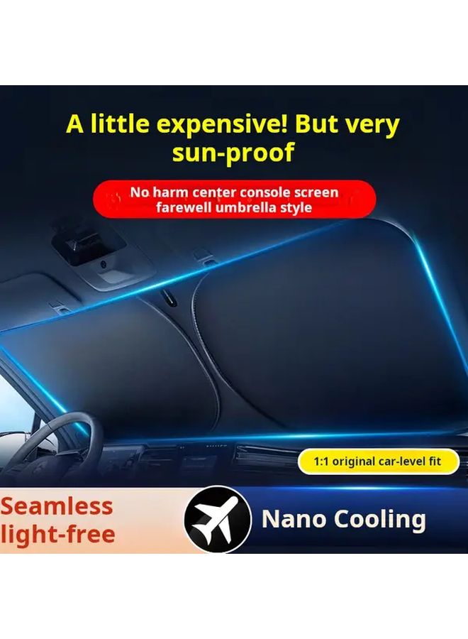 Large Black Foldable Car Windshield Sunshade UV Protection Heat Reduction Compact Storage - Image 4