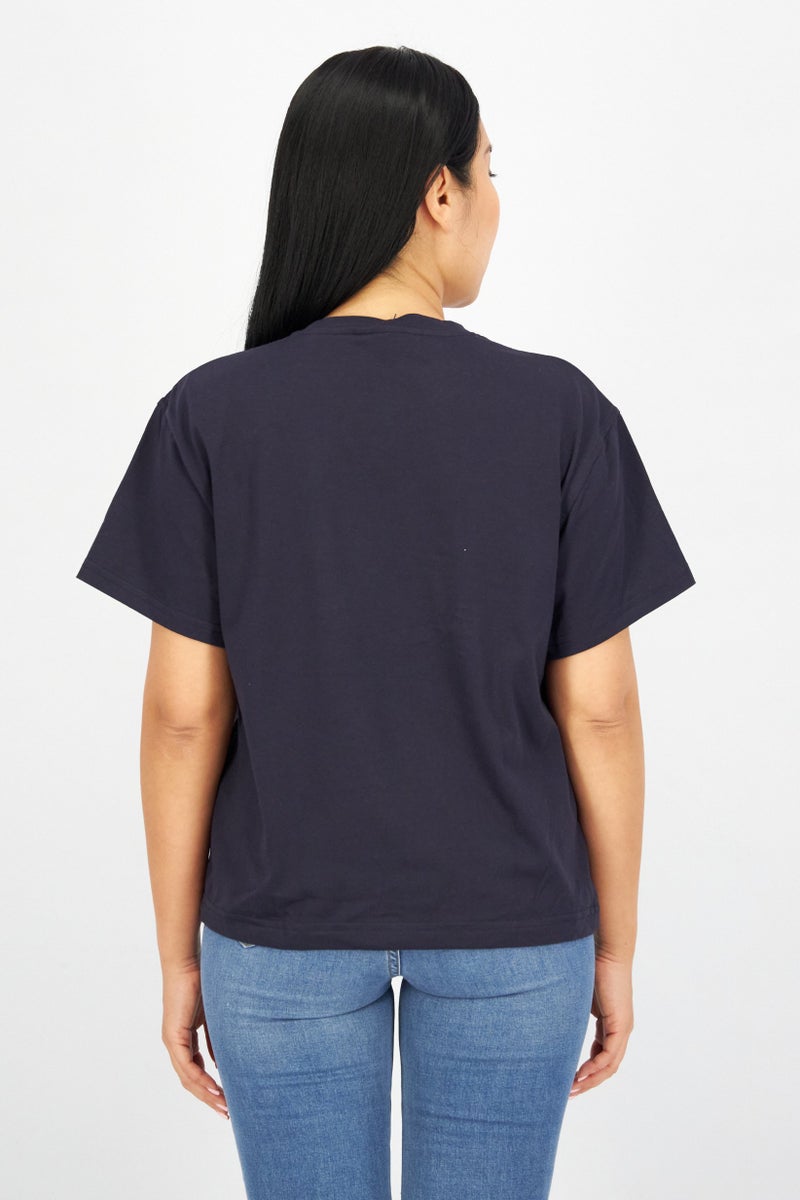 Aigle تي شيرت نسائي بأكمام قصيرة وياقة دائرية مطبوعة، أزرق داكن - Image 3