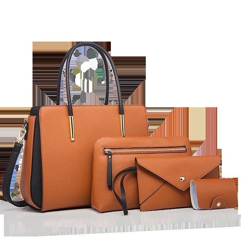 2023 New Womens Bag European and American Fashion Womens Bag Shoulder Hand Crossbody Bag Fashion Mother and Son Four-piece Set for Hair Brown 