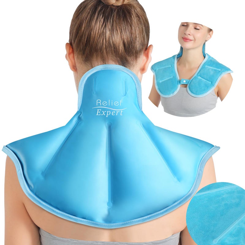Relief Expert Reusable Ice Pack for Neck and Shoulders Upper Back Discomfort, Large Neck Ice Pack Wrap with Soft Plush Lining, Reusable Gel Cold Compress for Post-Workout Recovery, Hands-Free Design, Blue - Image 1