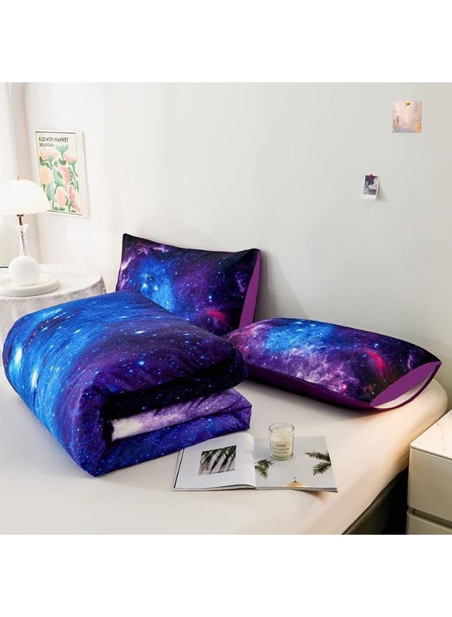 Helloosuu Galaxy Comforter Set, Girls Purple Bedding Set Full, Galaxy Bedding Set for Kids Girls Boys, Space Comforter Set Full with Pillowcase, Girls Full Comforter Set
