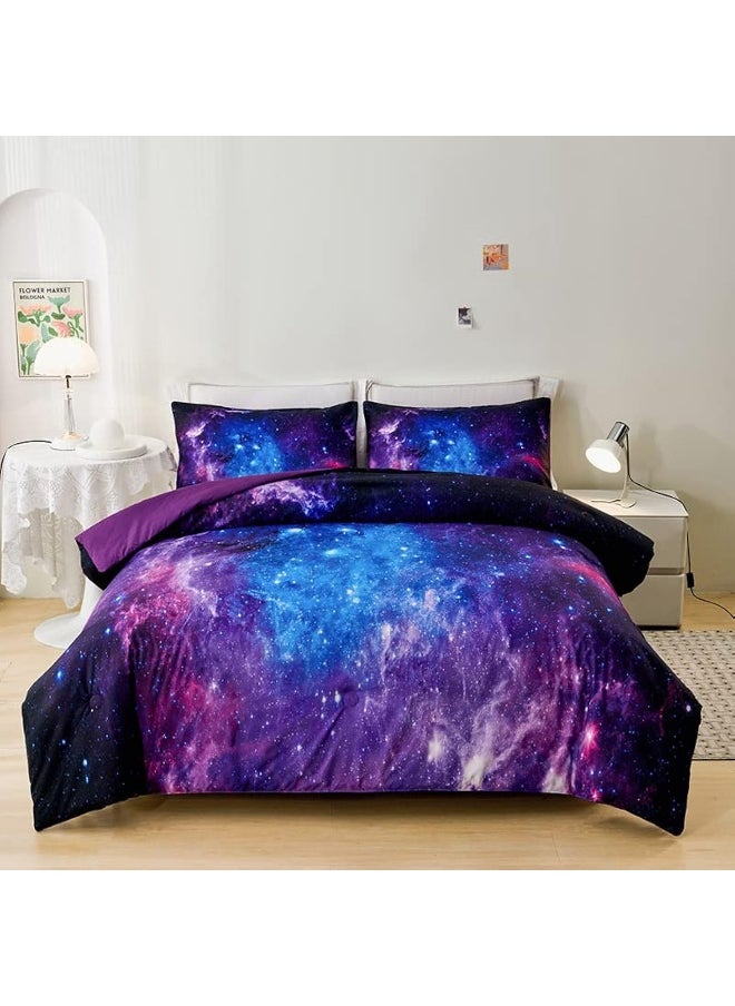 Generic Helloosuu Galaxy Comforter Set, Girls Purple Bedding Set Full, Galaxy Bedding Set for Kids Girls Boys, Space Comforter Set Full with Pillowcase, Girls Full Comforter Set  - Image 1