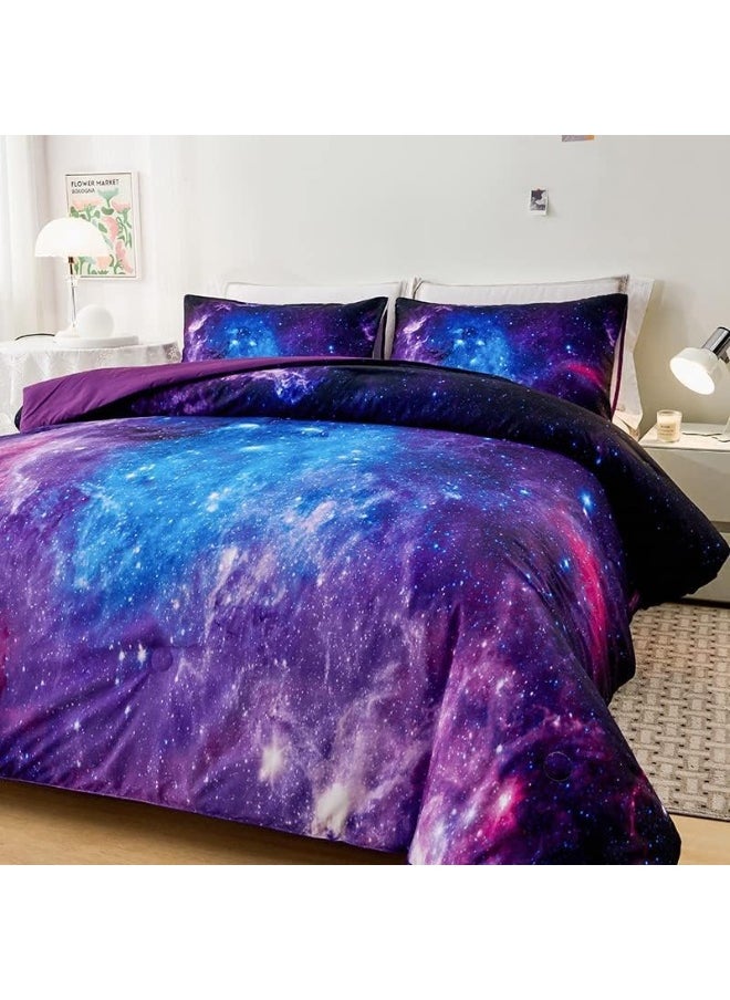 Generic Helloosuu Galaxy Comforter Set, Girls Purple Bedding Set Full, Galaxy Bedding Set for Kids Girls Boys, Space Comforter Set Full with Pillowcase, Girls Full Comforter Set  - Image 4