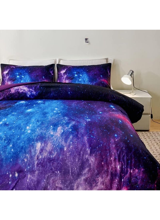 Generic Helloosuu Galaxy Comforter Set, Girls Purple Bedding Set Full, Galaxy Bedding Set for Kids Girls Boys, Space Comforter Set Full with Pillowcase, Girls Full Comforter Set  - Image 5