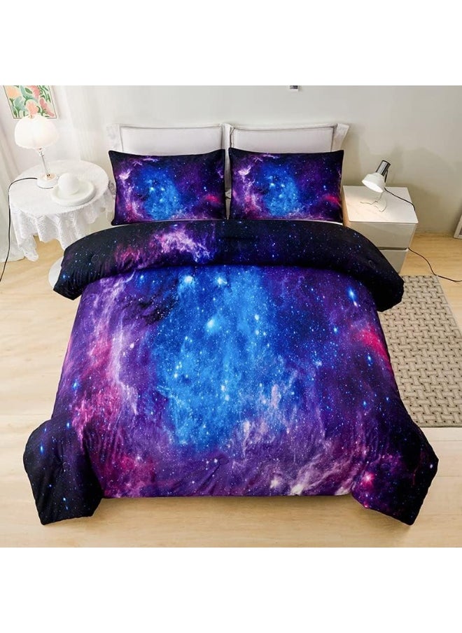 Generic Helloosuu Galaxy Comforter Set, Girls Purple Bedding Set Full, Galaxy Bedding Set for Kids Girls Boys, Space Comforter Set Full with Pillowcase, Girls Full Comforter Set  - Image 3