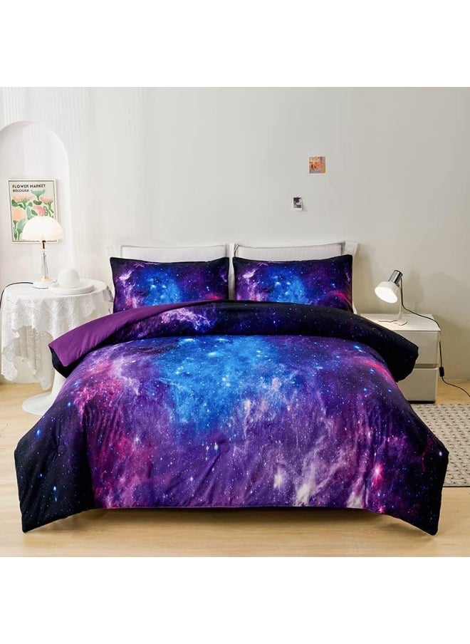 Generic Helloosuu Galaxy Comforter Set, Girls Purple Bedding Set Full, Galaxy Bedding Set for Kids Girls Boys, Space Comforter Set Full with Pillowcase, Girls Full Comforter Set  - Image 2