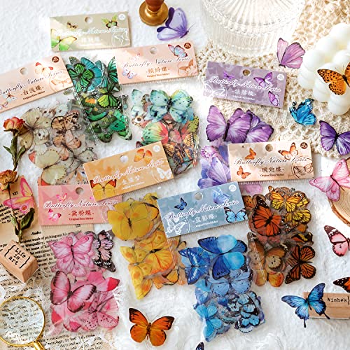 Knaid Butterfly Stickers Set (320 Pieces) Transparent Colorful Butterflies Resin Stickers Decals for Nature Scrapbook Supplies Junk Journal Bullet Journals Planners Laptops Paper Crafts - Image 2