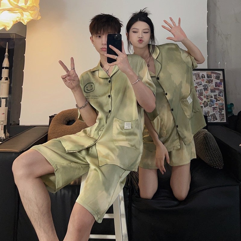 Summer Silk Couple Pajamas Women'S Summer Ice Silk Short Sleeve Outerwear Men'S Homewear Suit - Image 3