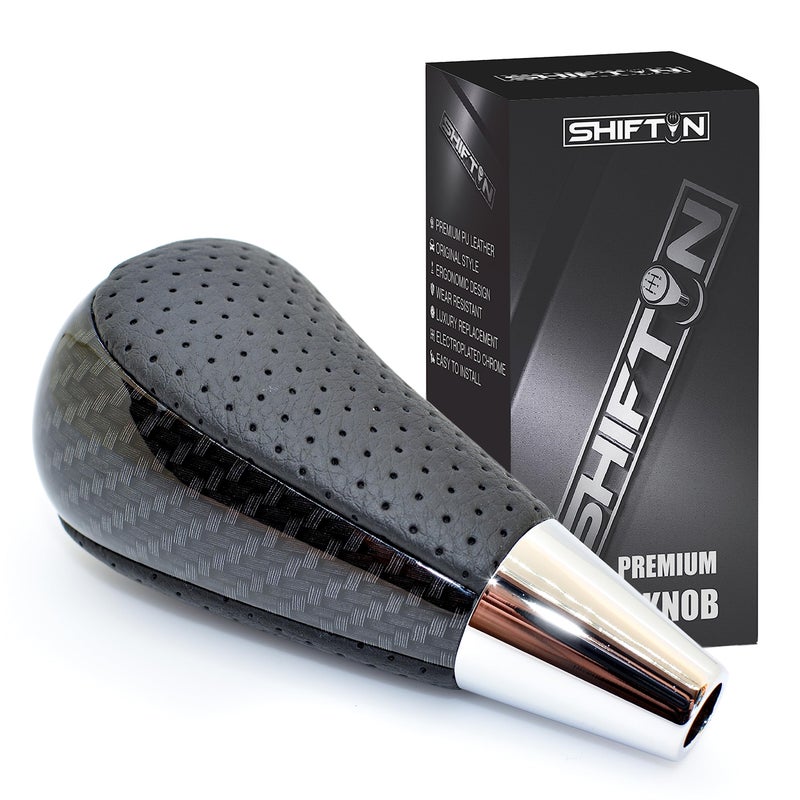 SHIFTIN Carbon Fiber Gear Shift Knob Fits for Toyota Avalon Yaris 4Runner Sienna Camry Tacoma and Lexus ES GS SC RX LS Black LeatherCarbon Fiber Pattern