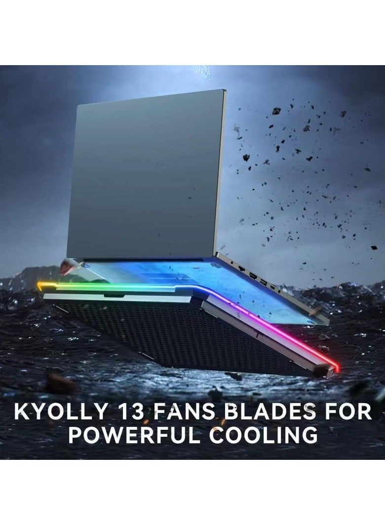 RGB Laptop Cooling Pad Gaming Laptop Cooler, Laptop Fan Cooling Stand with 13 Quiet Cooling Fans for 15.6-17.3 inch laptops, 9 Height Stand, LED Lights  LCD Screen, 2 USB Ports, Lap Desk Use - Image 2