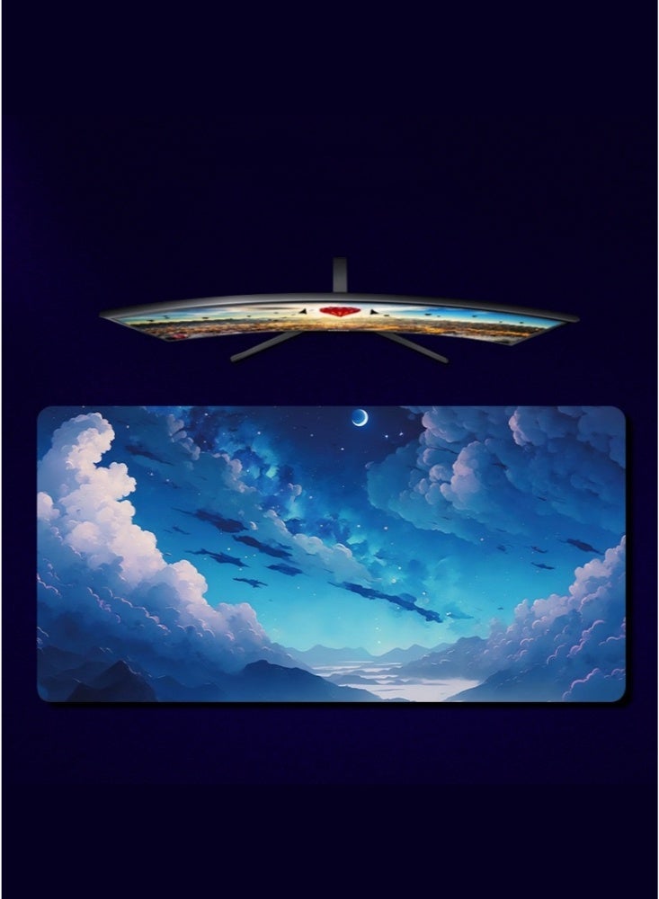 900x400x2mm Large Gaming Mouse Pad Stitched Edges Extended Mousepad Smooth Cloth Surface Non-Slip Rubber Base Waterproof Anime Extended Comfortable Mouse Mat Desk Pad Spill-Resistant Desk Pad for Keyboard and Mouse Blue(Sky with Clouds)  - Image 2