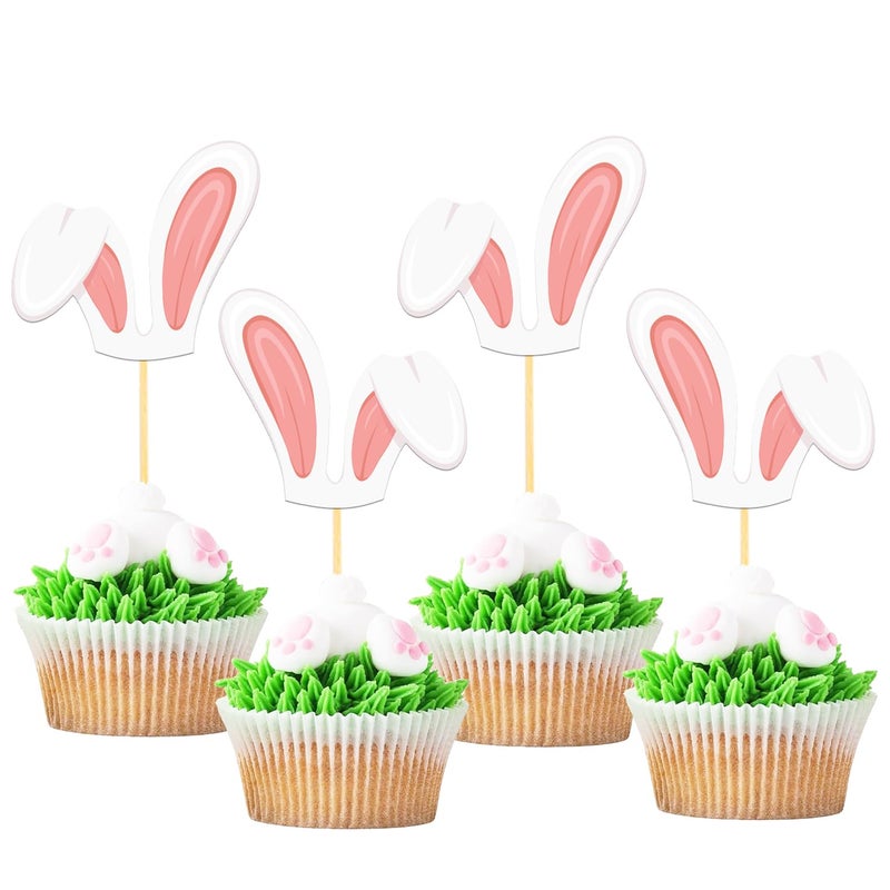 Moitkptt 24pcs Easter Bunny Ear Cupcake Toppers - Pink  Perfect for Easter Decorations & Parties - Image 1