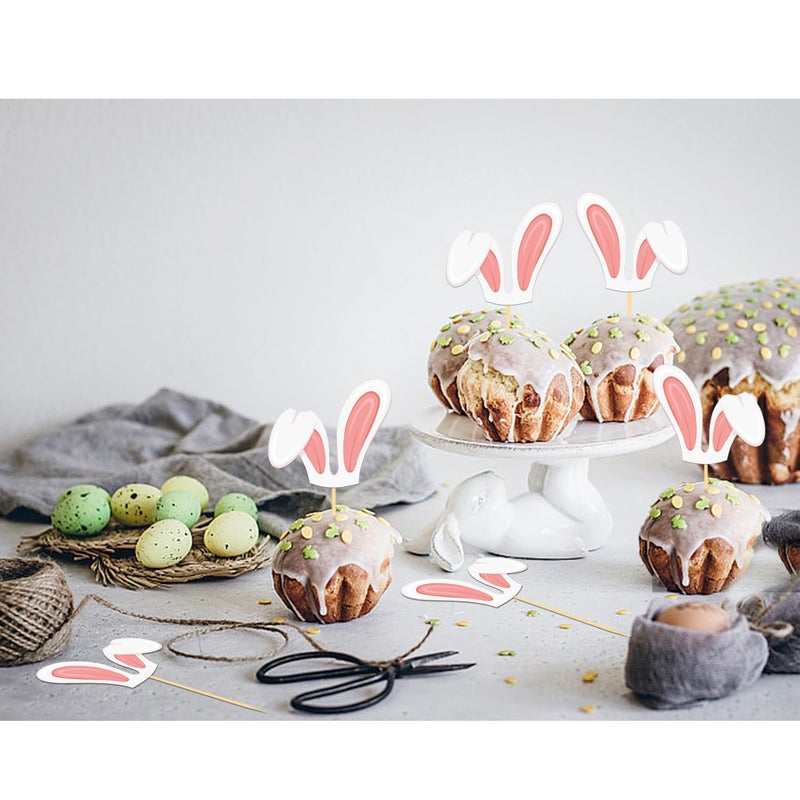 Moitkptt 24pcs Easter Bunny Ear Cupcake Toppers - Pink  Perfect for Easter Decorations & Parties - Image 3