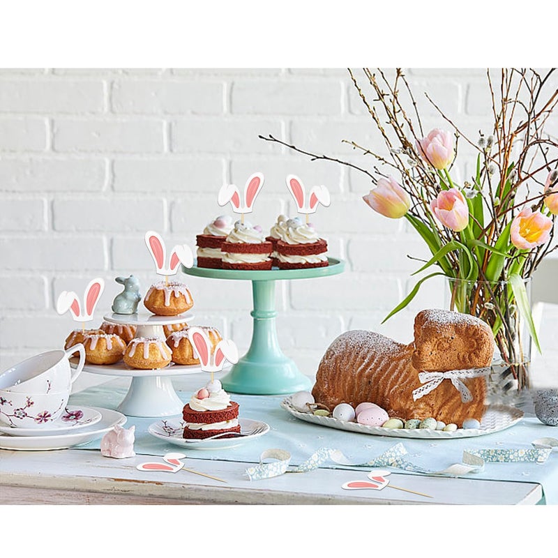 Moitkptt 24pcs Easter Bunny Ear Cupcake Toppers - Pink  Perfect for Easter Decorations & Parties - Image 4