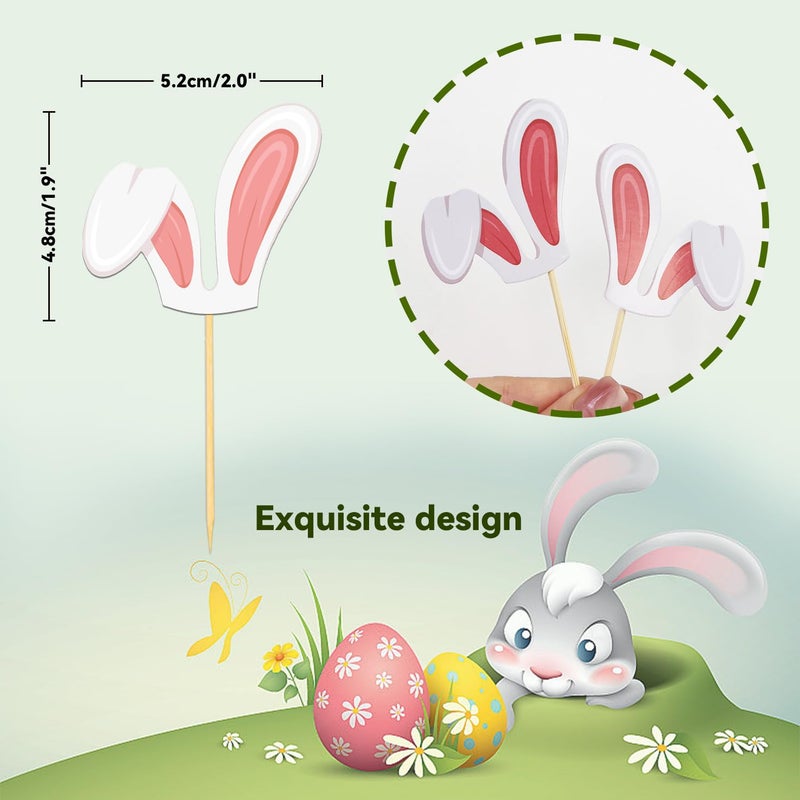 Moitkptt 24pcs Easter Bunny Ear Cupcake Toppers - Pink  Perfect for Easter Decorations & Parties - Image 2