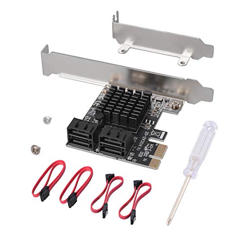 JESOT SATA 4 Port Card with 4 Cables - SATA 3.0 6 Gbps PCIe Controller - Low Profile Bracket Support - 4 Devices - Image 1