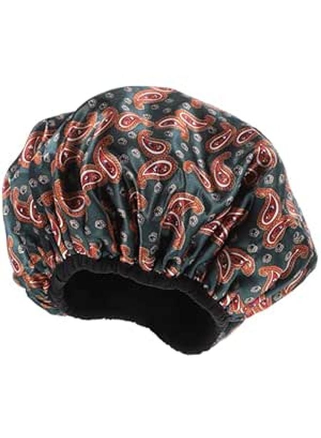 Waterproof Shower Cap Large Water Absorbing Breathable Fabric Red Paisley Pattern - Image 1