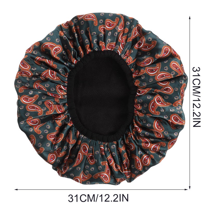 Waterproof Shower Cap Large Water Absorbing Breathable Fabric Red Paisley Pattern - Image 3