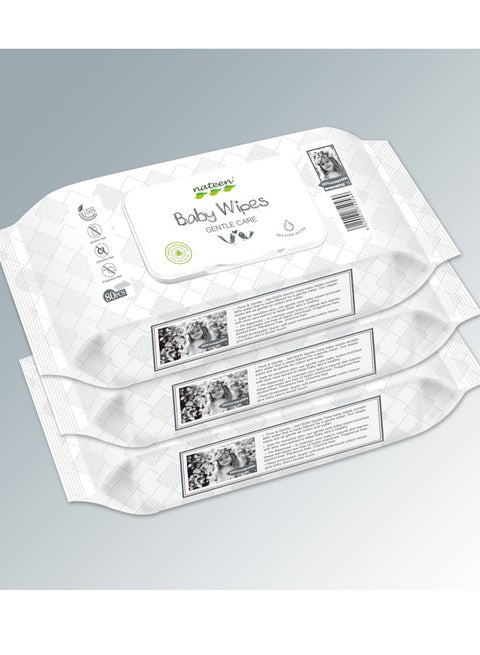 Nateen Baby Wipes,80s x 3 Packs(240 wipes), Wipes of 99% water  for Baby,Multi Purpose Cleaning Baby Wet Wipes With Aloe Vera Extract for Sensitive Skin.