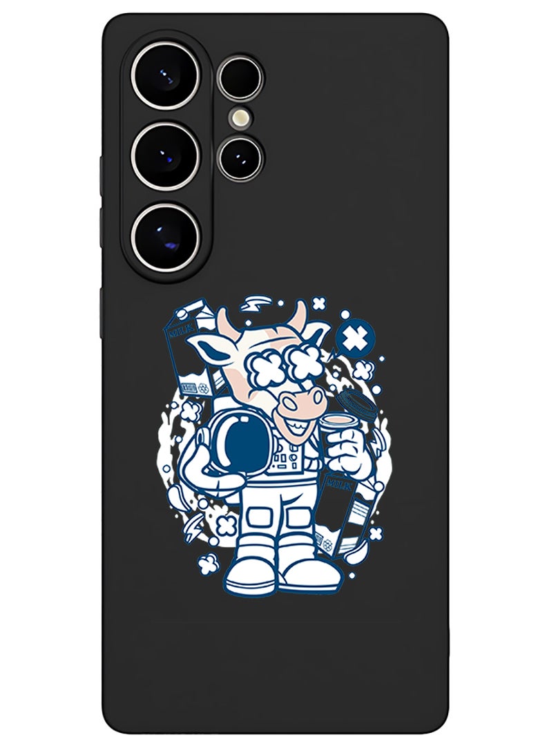 Theodor Protective Slim Fit Case Liquid Silicone Cover with Full Body Protection Anti-Scratch Shockproof Case For Samsung Galaxy S25 Ultra (Black) - Cow astronaut - Image 1