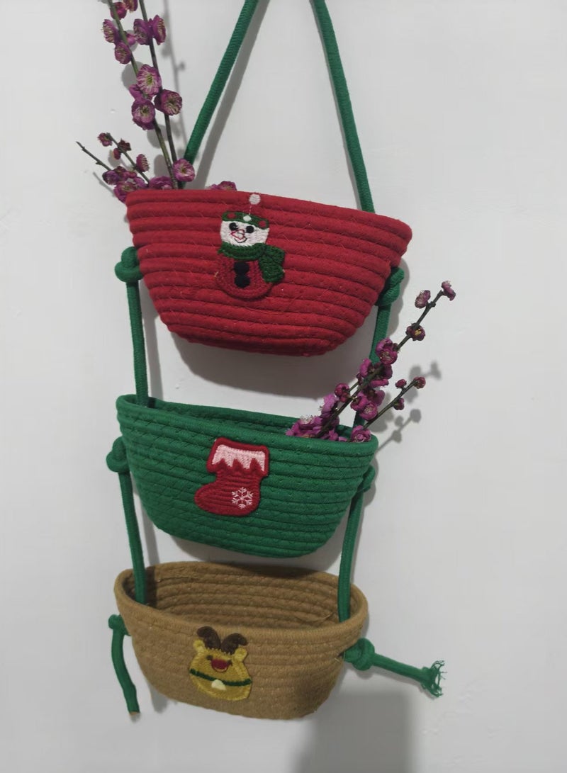 3-Tier Woven Cotton Over the Door Hanging Rope Basket, Decorative Wall-Mounted Storage Organizer Bag for Kitchen, Stylish and Functional Jute Baskets - Image 5