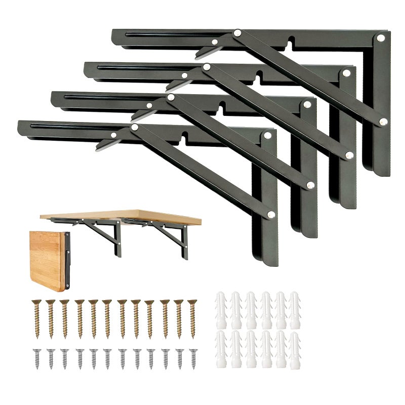 Medach Heavy Duty Folding Shelf Brackets, 18 Inch 4Pcs, Collapsible, Wall Mounted, Space-Saving - Image 1