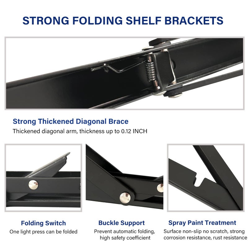 Medach Heavy Duty Folding Shelf Brackets, 18 Inch 4Pcs, Collapsible, Wall Mounted, Space-Saving - Image 3