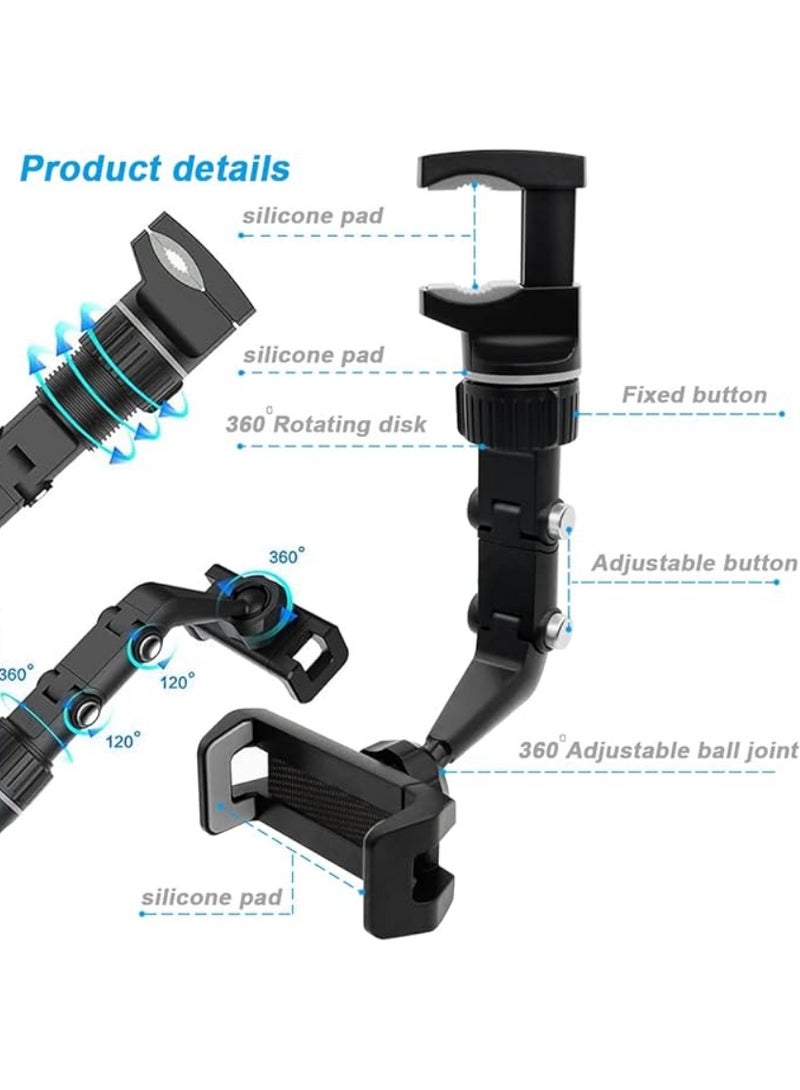 Rearview Mirror Phone Holder for Car Multifunctional Phone Mount and GPS Holder Universal Rotating Car Phone Holder, Cell Phone Automobile Cradles, | WIDGETS MATRIX - Image 3