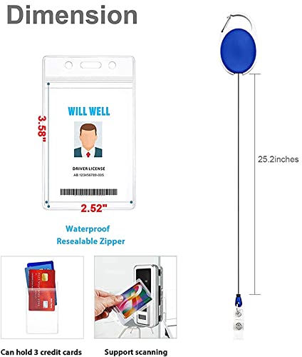 WeKonnect; Heavy Duty Retractable Badge Holder with Waterproof Zip Lock Vertical ID Card Holders for Office ID Cards (Blue - Pack of 5) - Image 4