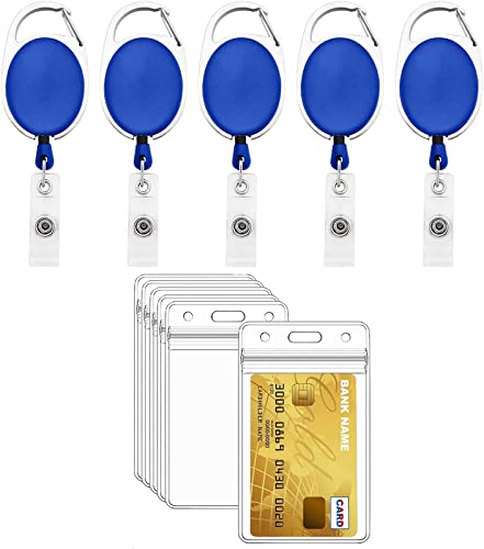 WeKonnect; Heavy Duty Retractable Badge Holder with Waterproof Zip Lock Vertical ID Card Holders for Office ID Cards (Blue - Pack of 5) - Image 1