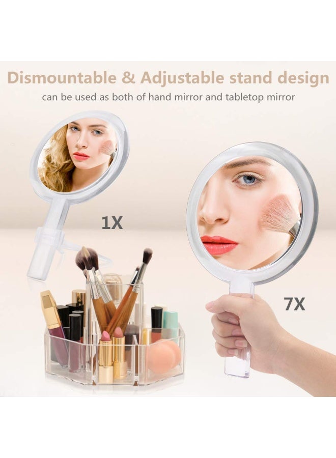 Gotofine Double Sided 1X - 7X Magnification Hand Held Makeup Mirror With Stand Clear 7X - Image 4