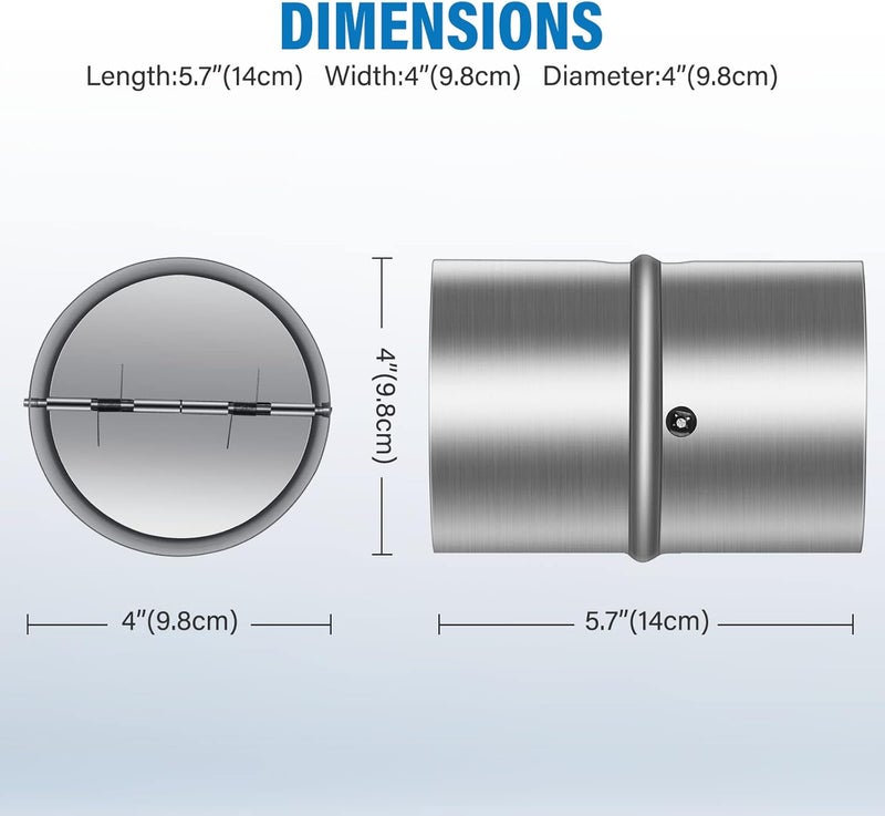 iPower آي باور 4 بوصة غطاء خلفي لمنع التدفق العكسي مع إدخال مجرى هواء أحادي الاتجاه مزود بشفرات قابلة للطي محملة بنابضين - Image 2